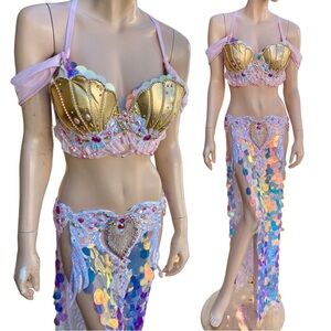 Pink and Gold Sequins Mermaid Bra and Skirt